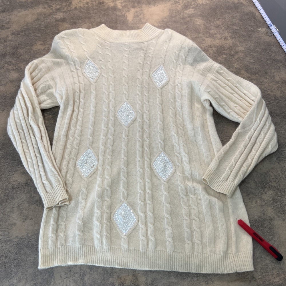 Vintage Pappagallo Sweater Women's L Wool‎ Angora Rabbit Hair Cable Knit Padded